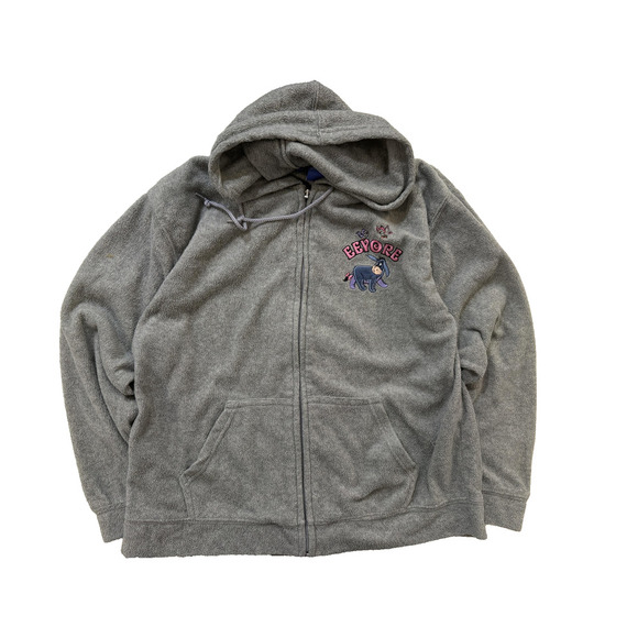 Disney Eeyore Hoodie Womens LG Gray Back Hit Zip Fleece Embroidered Winnie Pooh - Picture 1 of 7